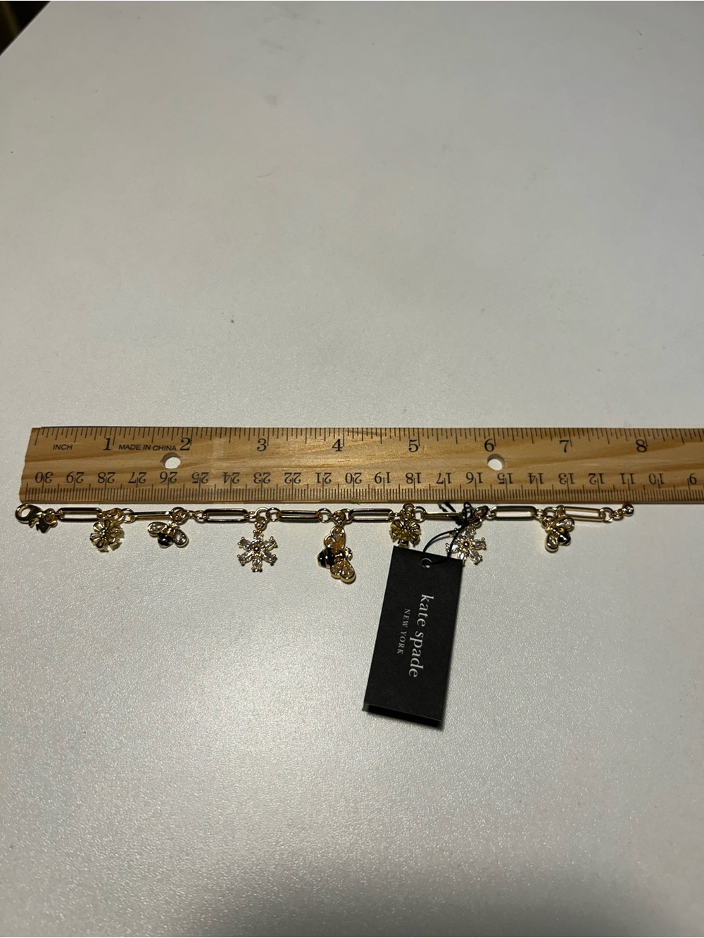 NWT Kate Spade All Abuzz Charm Bracelet Gold Flowers Bee - Picture 3 of 6